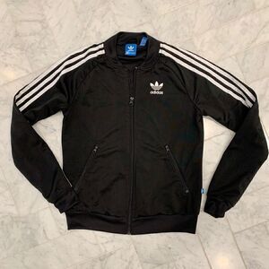 Adidas classic tricot running track jacket black & white stripes size XS